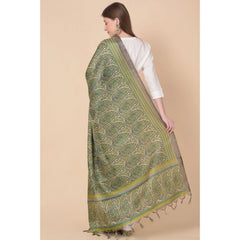 Generic Women's Art Silk Printed Dupatta (Green, Length: 2.25 to 2.50 Mtr)