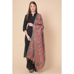 Generic Women's Art Silk Printed Dupatta (Grey, Length: 2.25 to 2.50 Mtr)