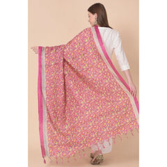Generic Women's Art Silk Printed Dupatta (Pink, Length: 2.25 to 2.50 Mtr)