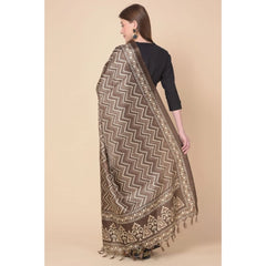Generic Women's Art Silk Printed Dupatta (Brown, Length: 2.25 to 2.50 Mtr)