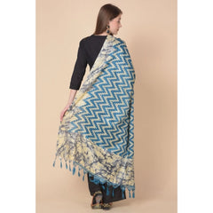 Generic Women's Art Silk Printed Dupatta (Blue, Length: 2.25 to 2.50 Mtr)