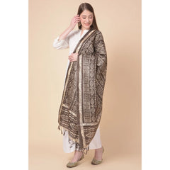 Generic Women's Art Silk Printed Dupatta (Brown, Length: 2.25 to 2.50 Mtr)