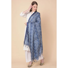 Generic Women's Art Silk Printed Dupatta (Blue, Length: 2.25 to 2.50 Mtr)