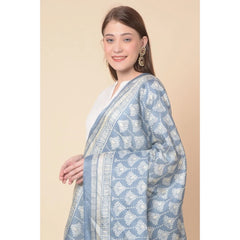 Generic Women's Art Silk Printed Dupatta (Grey, Length: 2.25 to 2.50 Mtr)