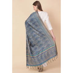 Generic Women's Art Silk Printed Dupatta (Blue, Length: 2.25 to 2.50 Mtr)