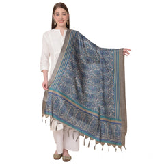 Generic Women's Art Silk Printed Dupatta (Blue, Length: 2.25 to 2.50 Mtr)