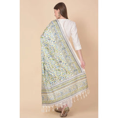Generic Women's Art Silk Printed Dupatta (Grey, Length: 2.25 to 2.50 Mtr)