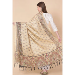 Generic Women's Art Silk Printed Dupatta (Gold, Length: 2.25 to 2.50 Mtr)