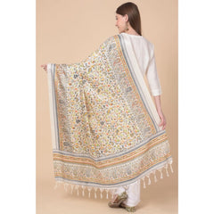 Generic Women's Art Silk Printed Dupatta (White, Length: 2.25 to 2.50 Mtr)