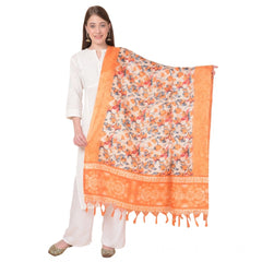 Generic Women's Art Silk Printed Dupatta (Orange, Length: 2.25 to 2.50 Mtr)