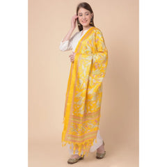 Generic Women's Art Silk Printed Dupatta (Yellow, Length: 2.25 to 2.50 Mtr)