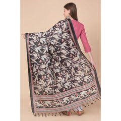 Generic Women's Art Silk Printed Dupatta (Black, Length: 2.25 to 2.50 Mtr)