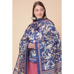 Generic Women's Art Silk Printed Dupatta (Blue, Length: 2.25 to 2.50 Mtr)