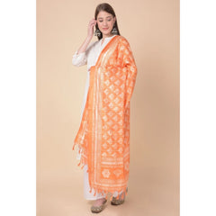 Generic Women's Art Silk Printed Dupatta (Orange, Length: 2.25 to 2.50 Mtr)
