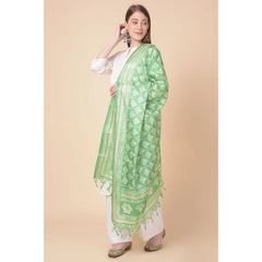 Generic Women's Art Silk Printed Dupatta (Light Green, Length: 2.25 to 2.50 Mtr)