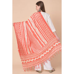 Generic Women's Art Silk Printed Dupatta (Orange, Length: 2.25 to 2.50 Mtr)