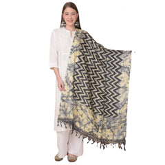 Generic Women's Art Silk Printed Dupatta (Black, Length: 2.25 to 2.50 Mtr)