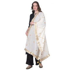 Generic Women's Velvet Gotta Patti Dupatta (White, Length: 2.25 to 2.50 Mtr)