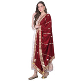 Generic Women's Velvet Gotta Patti Dupatta (Maroon, Length: 2.25 to 2.50 Mtr)