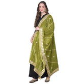Generic Women's Velvet Gotta Patti Dupatta (Olive, Length: 2.25 to 2.50 Mtr)