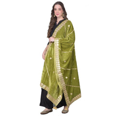 Generic Women's Velvet Gotta Patti Dupatta (Olive, Length: 2.25 to 2.50 Mtr)