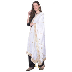 Generic Women's Velvet Gotta Patti Dupatta (Off White, Length: 2.25 to 2.50 Mtr)