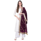 Generic Women's Velvet Gotta Patti Dupatta (Wine, Length: 2.25 to 2.50 Mtr)