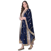 Generic Women's Velvet Gotta Patti Dupatta (Navy, Length: 2.25 to 2.50 Mtr)