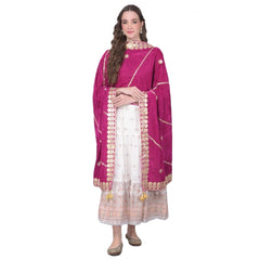 Generic Women's Velvet Gotta Patti Dupatta (Purple, Length: 2.25 to 2.50 Mtr)