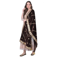 Generic Women's Velvet Gotta Patti Dupatta (Brown, Length: 2.25 to 2.50 Mtr)