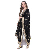 Generic Women's Velvet Gotta Patti Dupatta (Black, Length: 2.25 to 2.50 Mtr)
