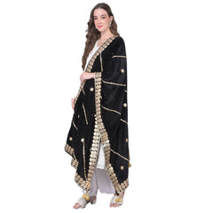 Generic Women's Velvet Gotta Patti Dupatta (Black, Length: 2.25 to 2.50 Mtr)