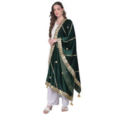 Generic Women's Velvet Gotta Patti Dupatta (Green, Length: 2.25 to 2.50 Mtr)