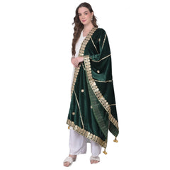 Generic Women's Velvet Gotta Patti Dupatta (Green, Length: 2.25 to 2.50 Mtr)