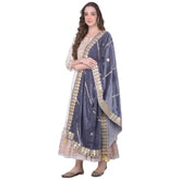 Generic Women's Velvet Gotta Patti Dupatta (Grey, Length: 2.25 to 2.50 Mtr)