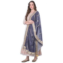 Generic Women's Velvet Gotta Patti Dupatta (Grey, Length: 2.25 to 2.50 Mtr)