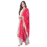 Generic Women's Velvet Gotta Patti Dupatta (Pink, Length: 2.25 to 2.50 Mtr)