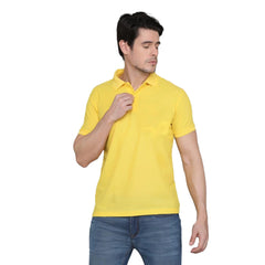 Generic Men's Casual Half Sleeve Solid Cotton Blended Polo Neck T-shirt (Yellow)