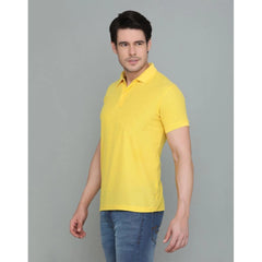 Generic Men's Casual Half Sleeve Solid Cotton Blended Polo Neck T-shirt (Yellow)
