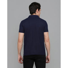Generic Men's Casual Half Sleeve Solid Cotton Blended Polo Neck T-shirt (Navy Blue)