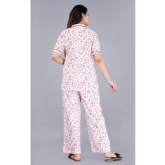 Generic Women's Casual Half Sleeve Printed Viscose Rayon Shirt With Pyjama Pant Night Suit Set (Baby Pink)
