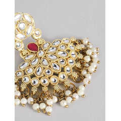 Generic Women's Rose Gold Plated Alloy Kundan Earrings & Mangtikka (White)