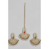 Generic Women's Rose Gold Plated Alloy Kundan Earrings & Mangtikka (White)