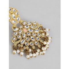 Generic Women's Rose Gold Plated Alloy Kundan Earrings & Mangtikka (White)