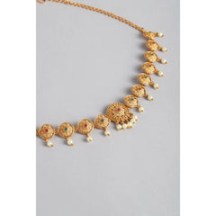 Generic Women's Rose Gold Plated Alloy Hip Belt Kamarband (Red & Green)