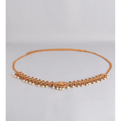 Generic Women's Rose Gold Plated Alloy Hip Belt Kamarband (Red & Green)