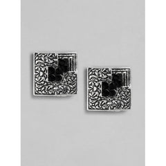 Generic Women's Rose Gold Plated Alloy Necklace & Earings Set (Silver & Black)