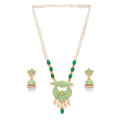Generic Women's Rose Gold Plated Alloy Necklace & Earings Set (Green)