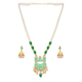 Generic Women's Rose Gold Plated Alloy Necklace & Earings Set (Green)