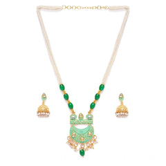 Generic Women's Rose Gold Plated Alloy Necklace & Earings Set (Green)